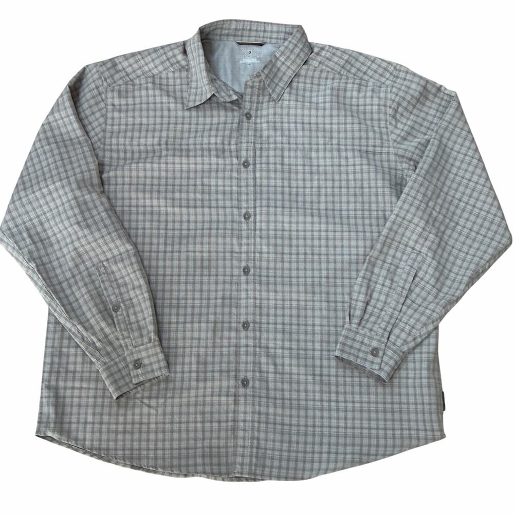 Royal Robbins Men's XXL Tan Plaid Long Sleeve Roll Tab Fishing Hiking Shirt